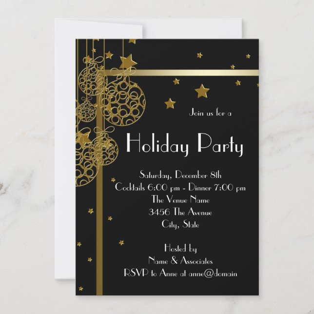 Elégante Black Gold Noël Party Invitations (Devant)