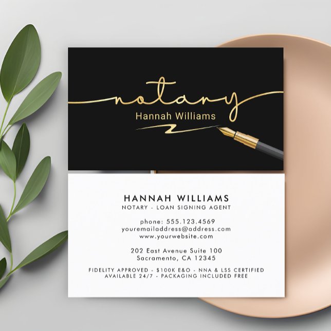 Elegante Black & Gold Notary Public Business Card Visitenkarte (Von Creator hochgeladen)