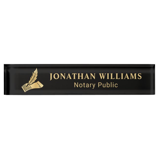 Elegante Black & Gold Notary Public Namensplakette (Vorderseite)