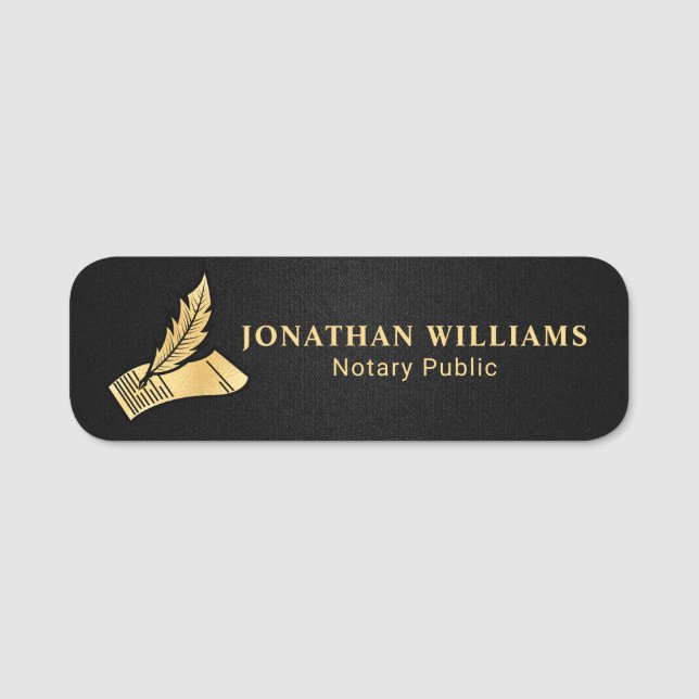 Elegante Black & Gold Notary Public Namensschild (Vorderseite)