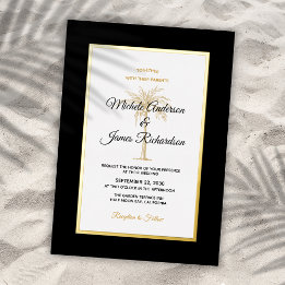 Elegante Black Gold Palm Tree Tropische Hochzeit Folieneinladung