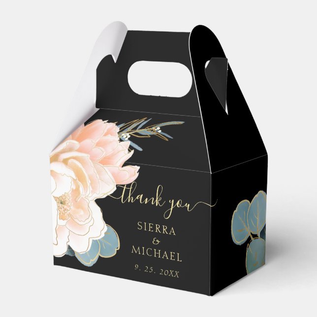 Elegante Black Gold Peach Cream Floral Wedding Geschenkschachtel (Vorderseite)