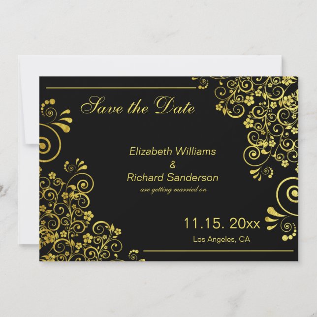 Elegante Black Gold Save the Date Hochzeit (Vorderseite)