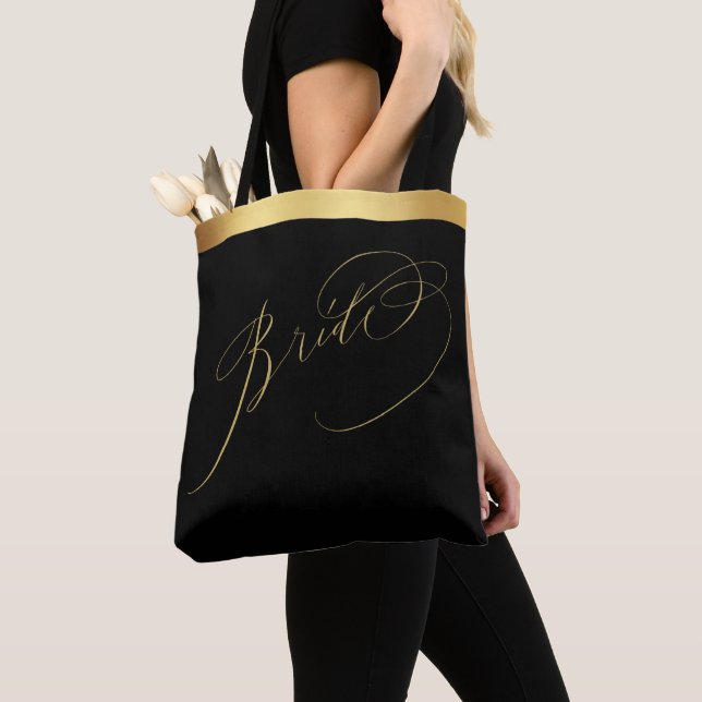 Elegante Black Gold Script Bride Wedding Tote Bag Tasche (Von Nahem)