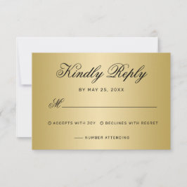 Elegante Black Gold Script Calligraphy Wedding RSVP Karte