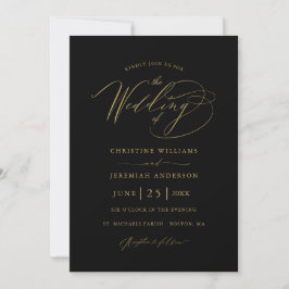 Elegante Black Gold Script Minimalistisch Wedding Einladung