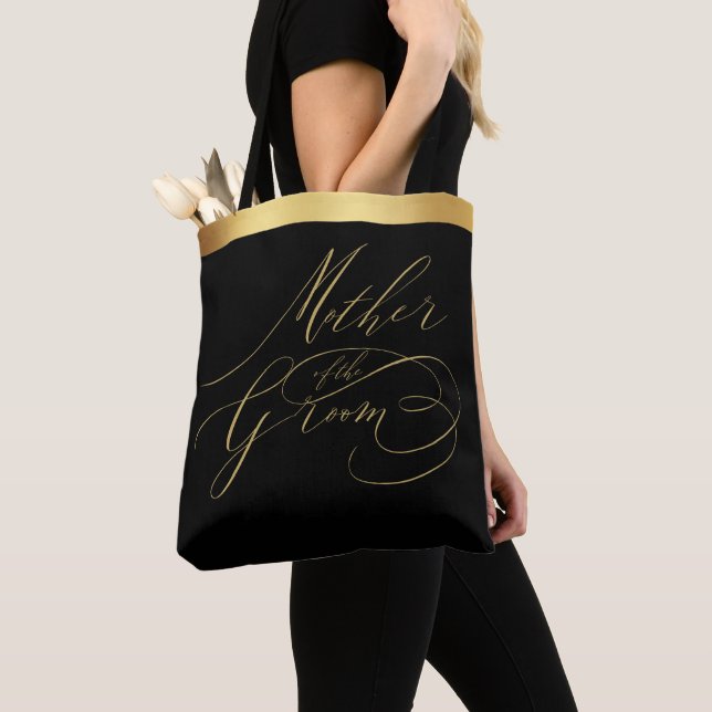 Elegante Black Gold Script Mutter des Grooms Tasche (Von Nahem)