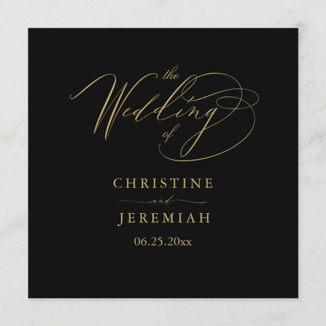 Elegante Black-Gold-Script-Typografie-Hochzeit Programm (Vorderseite)
