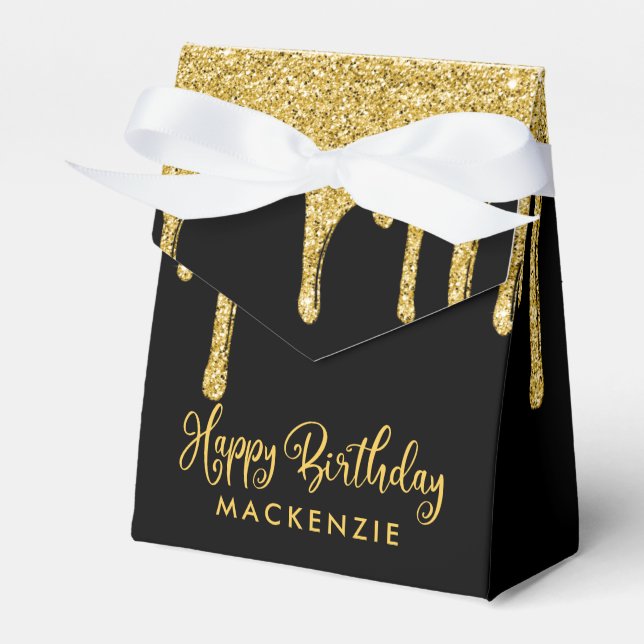 Elegante Black Gold Sparkle Glitzer Tropfen Geburt Geschenkschachtel (Vorderseite)