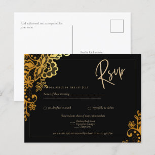 Elegante Black Gold Spitzen Moderne Hochzeit Postkarte