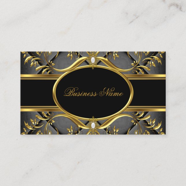 Elegante Black & Gold Swirl Business Card Visitenkarte (Vorderseite)