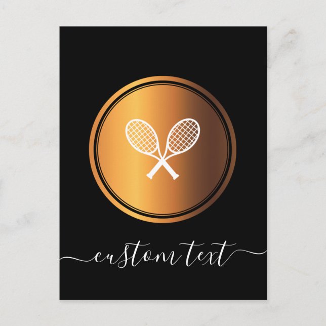 Elegante Black Gold Tennis Rackets fügen benutzerd Postkarte (Vorderseite)