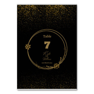 Elegante Black & Gold Tischkarte Tischnummer