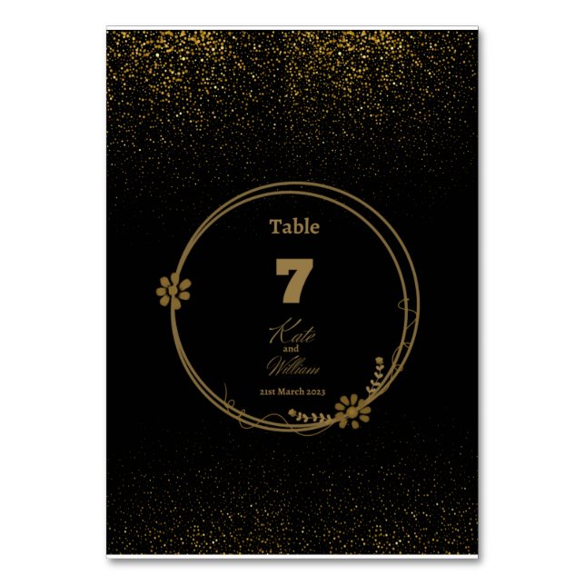 Elegante Black & Gold Tischkarte Tischnummer (Vorderseite)