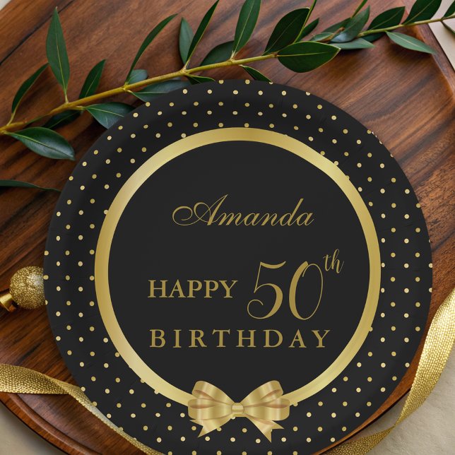 Elegante Black & Gold Überraschung Geburtstagspart Pappteller (Von Creator hochgeladen)