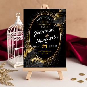 Elegante Black & Gold Verlobung Card Save The Date