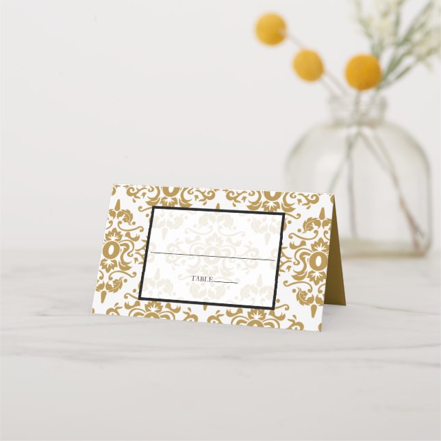 Elegante Black Gold Vintage Hochzeit Platzkarte (Vorderseite)