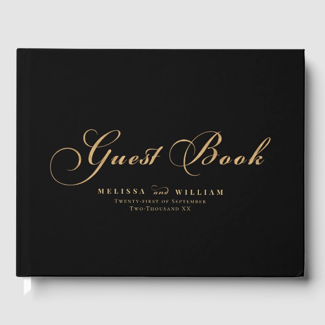 Elegante Black Gold Wedding Gästebuch (Vorderseite)