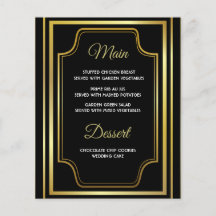 Elegante Black Gold Wedding Menu Cards