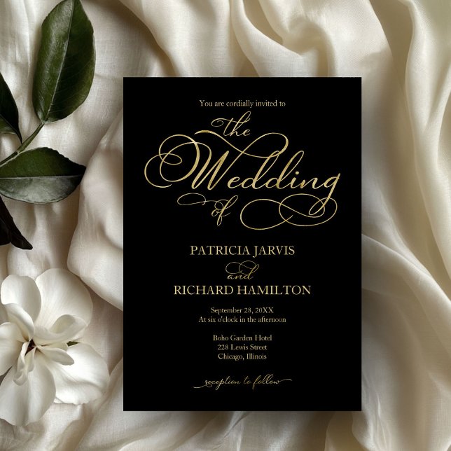 Elegante Black Gold Wedding QR Einladung (Von Creator hochgeladen)