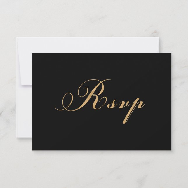 Elegante Black Gold Wedding RSVP Karte (Vorderseite)