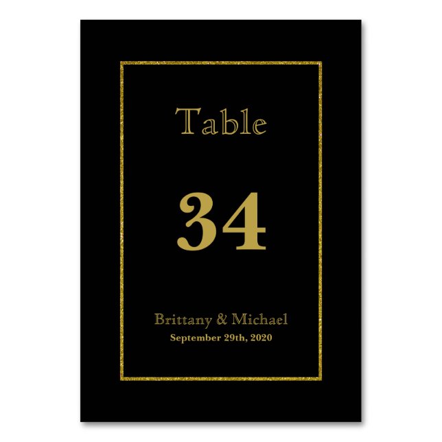 Elegante Black Gold Wedding Tischnummer (Vorderseite)