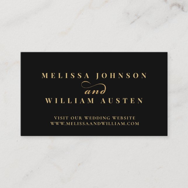 Elegante Black Gold Wedding Website Insert Card Visitenkarte (Vorderseite)
