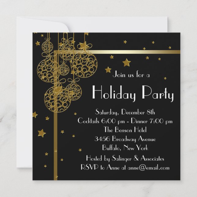 Elegante Black Gold Weihnachten Party Einladungen (Vorderseite)