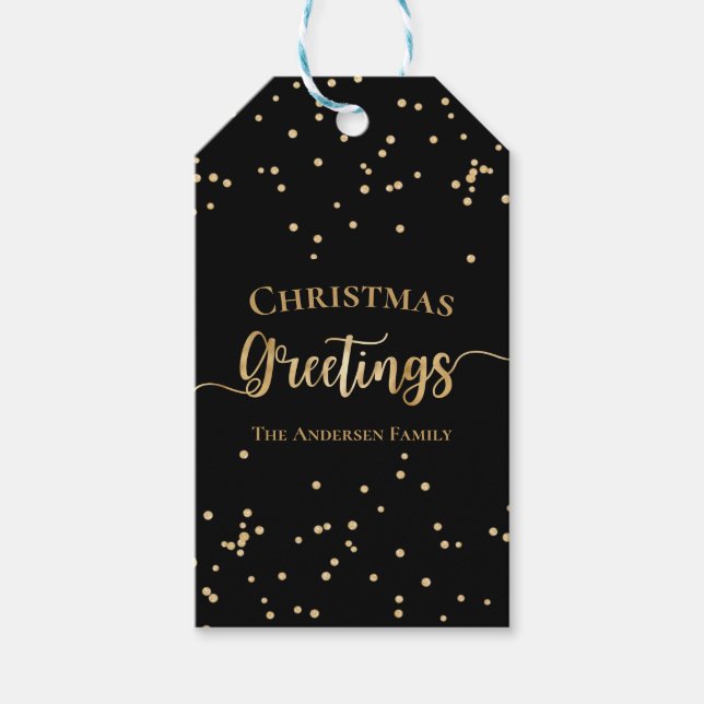 Elegante Black Gold Weihnachtsgrüße Geschenkanhänger (Vorderseite)