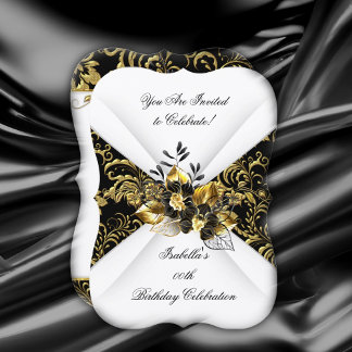 Elegante Black Gold White Floral Geburtstagsparty Einladung
