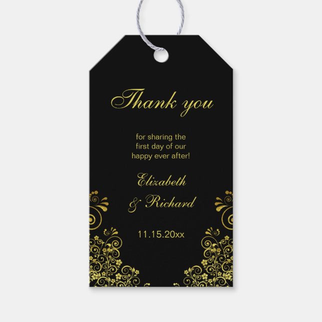 Elegante Black Gold Wirbel Vielen Dank Geschenkanhänger (Vorderseite)