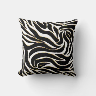 Elegante Black Gold Zebra White Animal Print Kissen