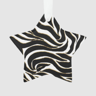 Elegante Black Gold Zebra White Animal Print Ornament