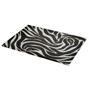 Elegante Black Gold Zebra White Animal Print Schneidebrett