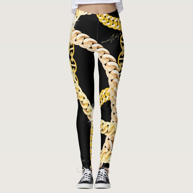 Elegante Black & Golden Chains Leggings (Vorderseite)