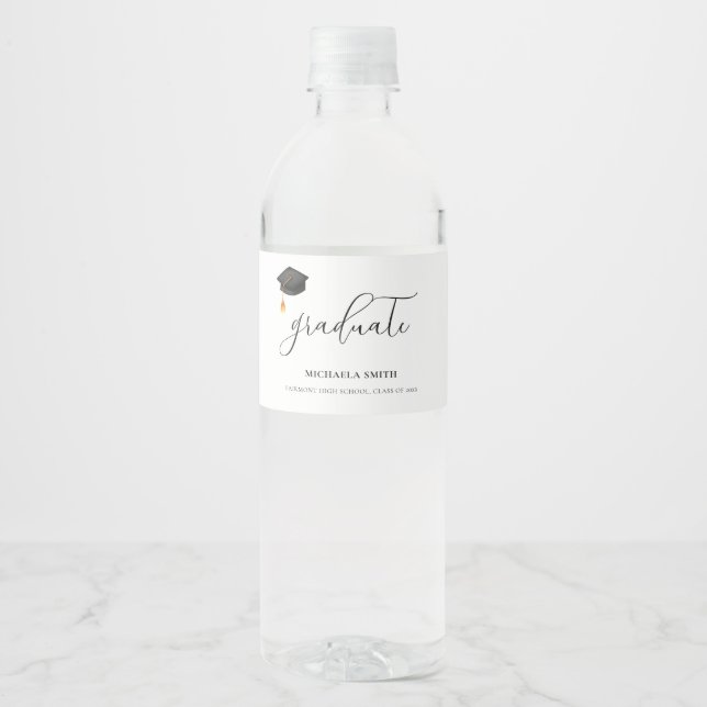 Elegante Black Graduation Cap Script High School (Vorderseite)