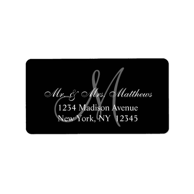 Elegante Black Gray Monogram Wedding Adressaufkleber (Vorne)
