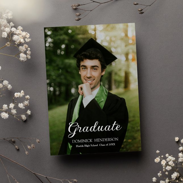 Elegante Black Green Foto Graduation Party Einladung (Elegant Black Green Photo Graduation Party )