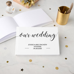 Elegante Black Handwriting Script Hochzeit Gästebuch