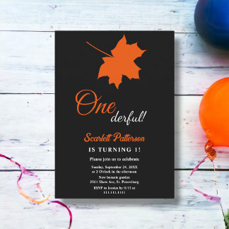 Elegante Black Herbstlaubs Boho Chic 1. Geburtstag Einladung