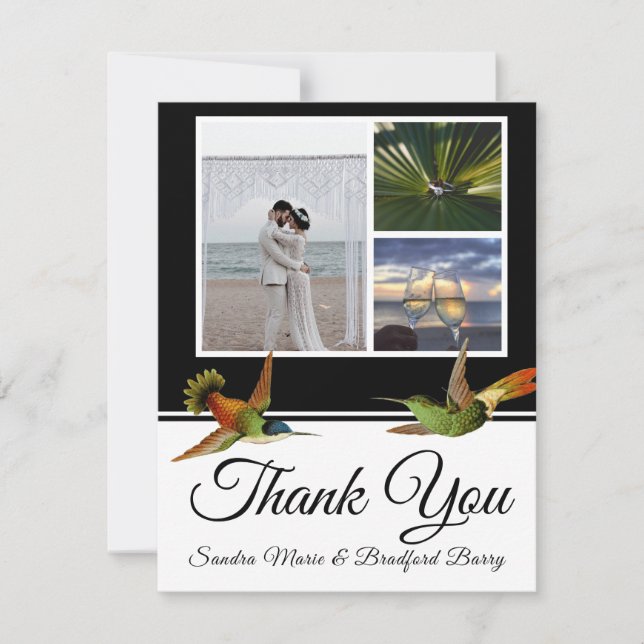 Elegante Black Hummingbird Hochzeitssammlung-Foto Dankeskarte (Vorderseite)