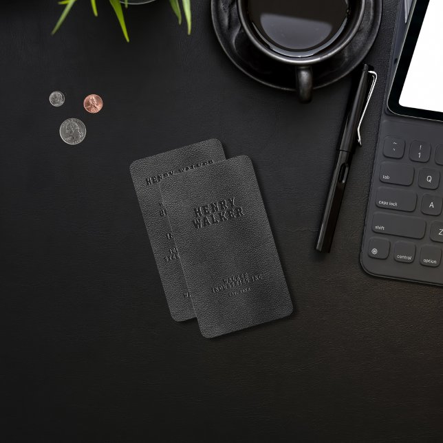 Elegante Black Imitats Vegan Leather Business Card Visitenkarte (Von Creator hochgeladen)