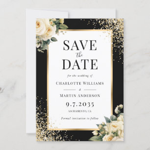 Elegante Black Ivory Gold Confetti Blumenhochzeit Save The Date