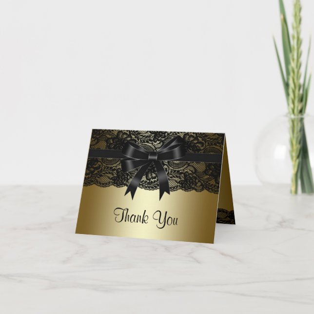 Elegante Black Lace Black and Gold Vielen Dank Dankeskarte (Vorderseite)