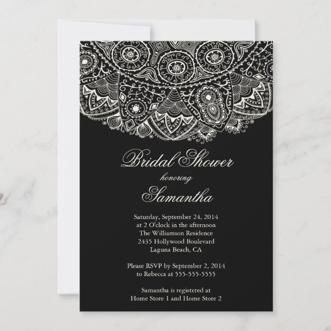 Elegante Black Lace Bridal Dusche Einladung (Vorderseite)
