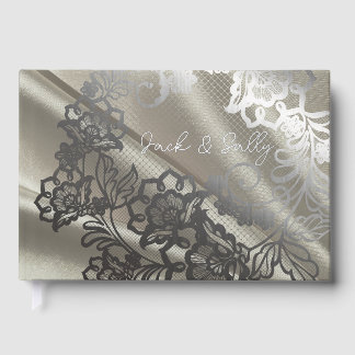 Elegante Black Lace Wedding Gästebuch