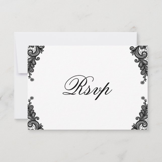 Elegante Black Lace Wedding RSVP Cards (Rückseite)
