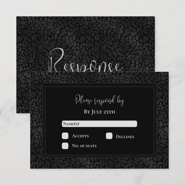 Elegante Black Leopard Print Wedding RSVP Karte (Vorne/Hinten)