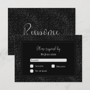 Elegante Black Leopard Print Wedding RSVP Karte