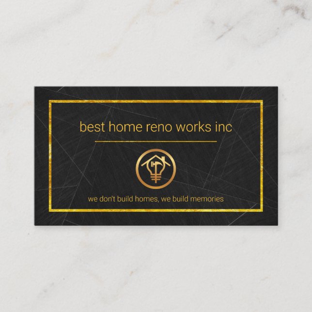 Elegante Black Marble Gold Frame Zuhause Renovieru Visitenkarte (Vorderseite)